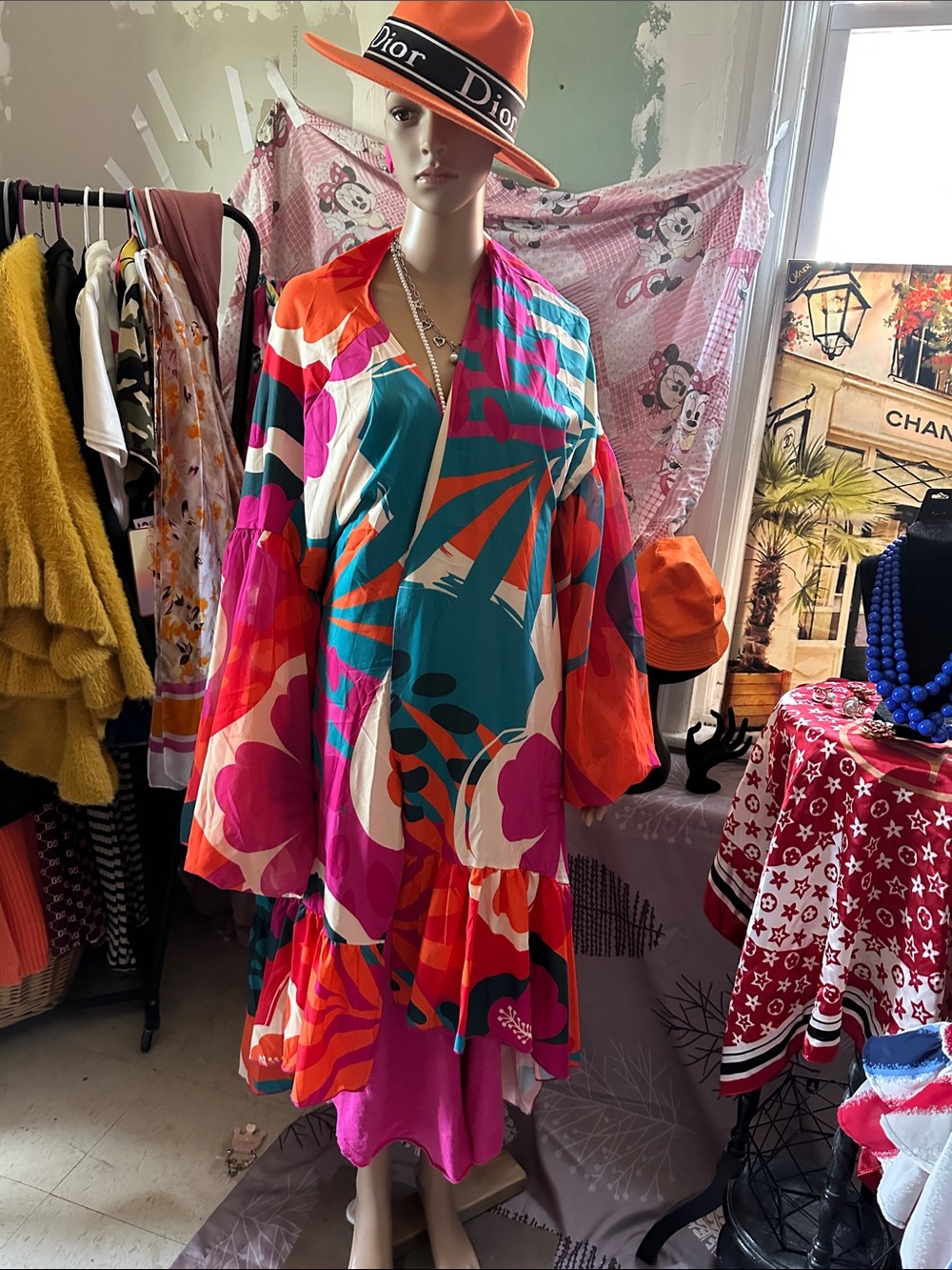 Vibrant Multicolor Floral Print Women’s Dress